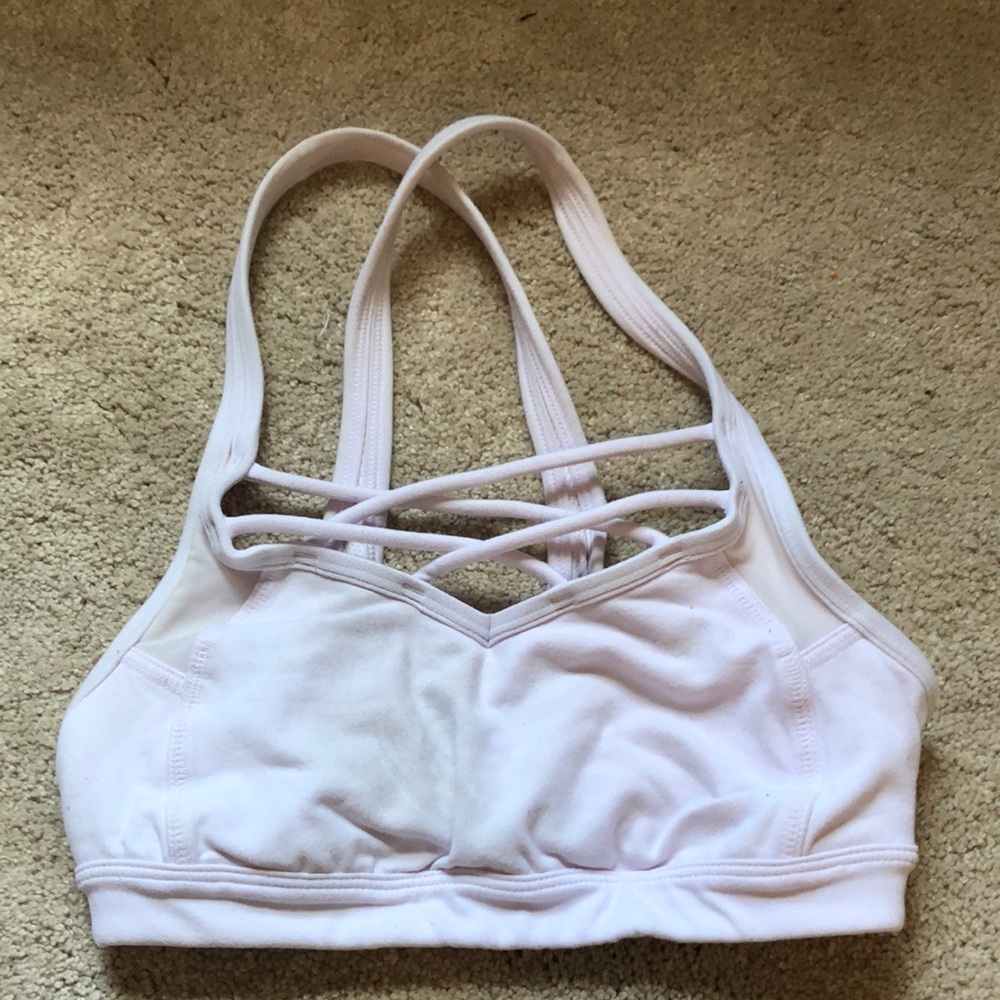 athlete xs pale pink lace detail cross mesh bra